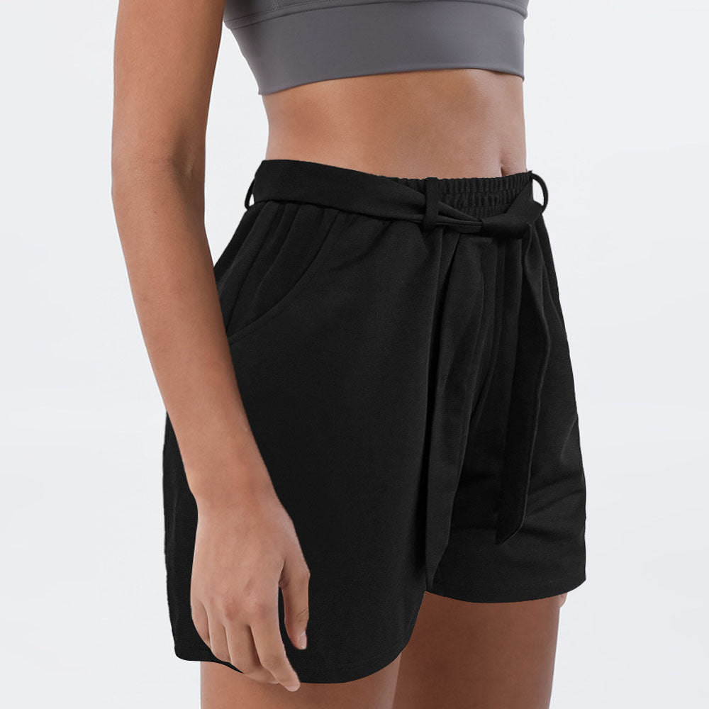 Damen Sportliche Shorts mit hohem Taillenbund und dekorativem Bindegürtel W&W Mode