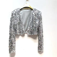 Damen Glitzernde Paillettenjacke mit langem Arm und offenem Schnitt WW