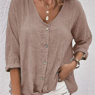 Damen lässige Bluse mit Knopfleiste und V-Ausschnitt WW