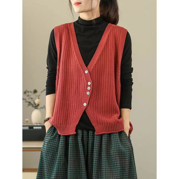 Damen Strickweste mit Knopfdetails und tiefem V-Ausschnitt WW