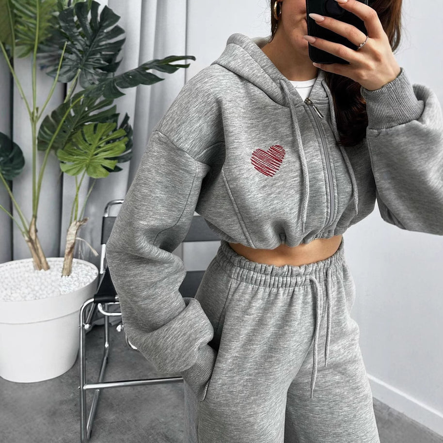 Damen Sportliches Crop-Top und weite Hose Set WW