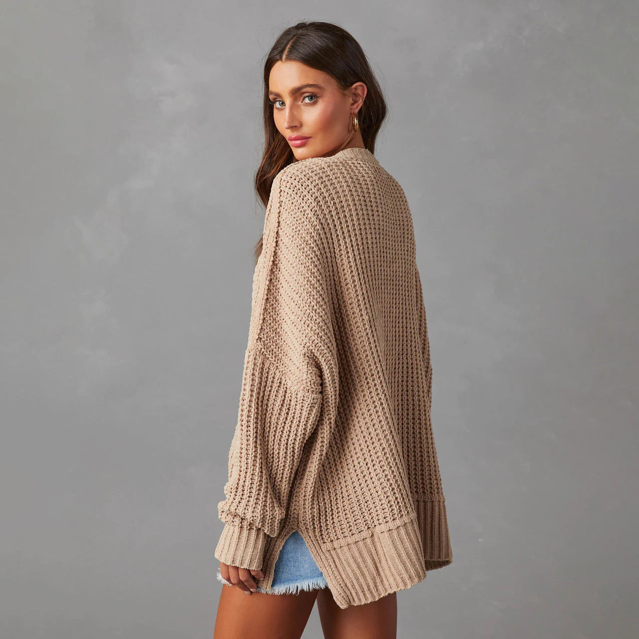 Damen Relaxed Strickjacke mit Taschen und offener Front WW