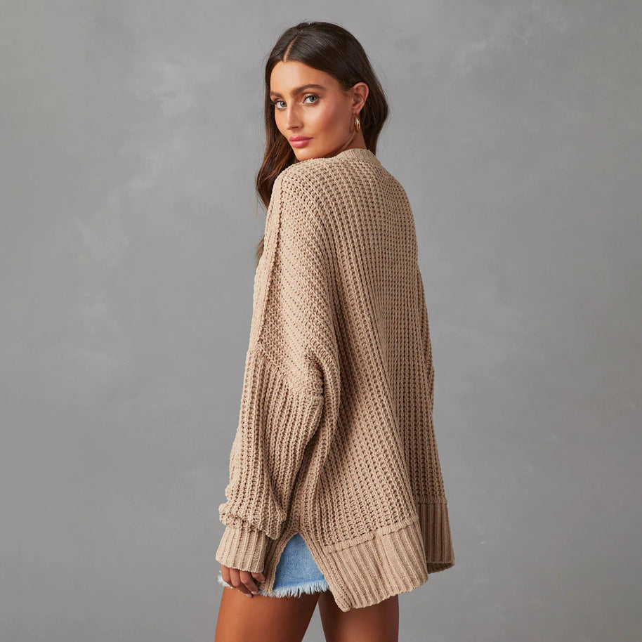 Damen Relaxed Strickjacke mit Taschen und offener Front WW