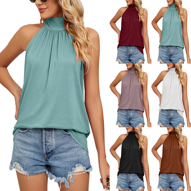 Damen ärmelloses Oberteil mit hohem Kragen und sanftem Faltenwurf WW