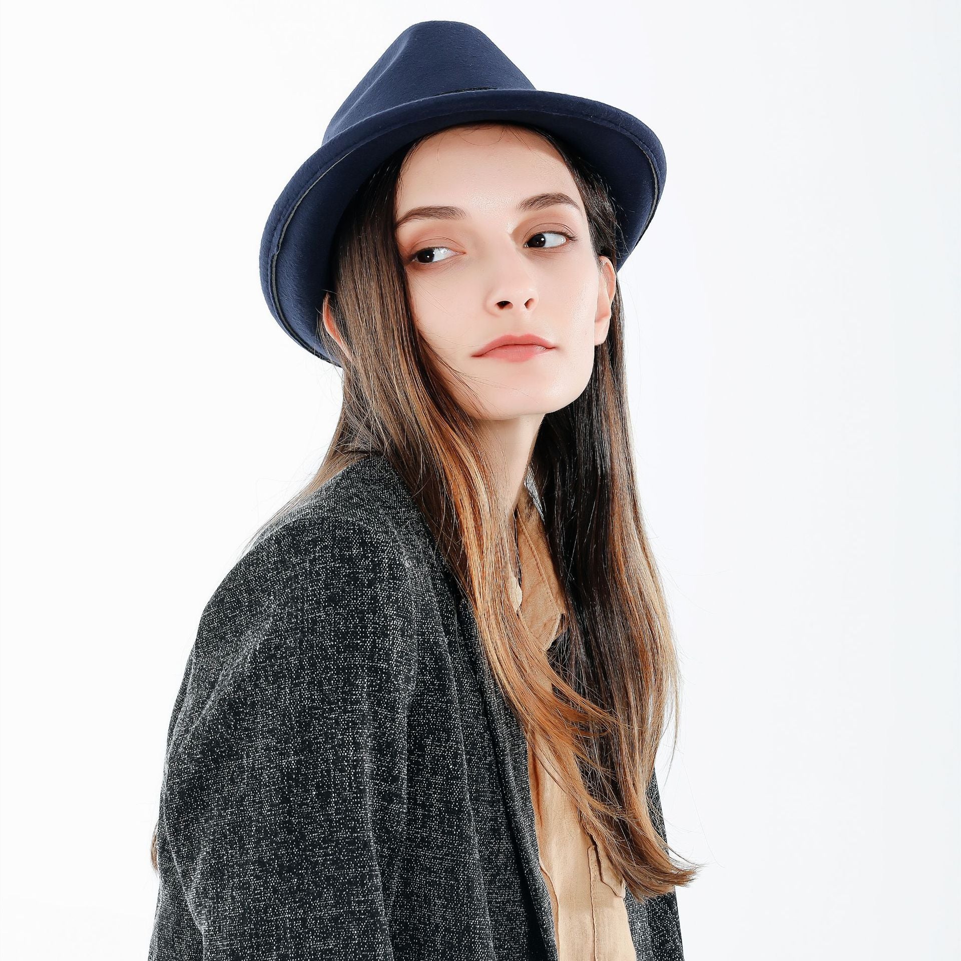 Damen Fedora-Hut aus hochwertigem Wollmix mit stilvollem Band WW