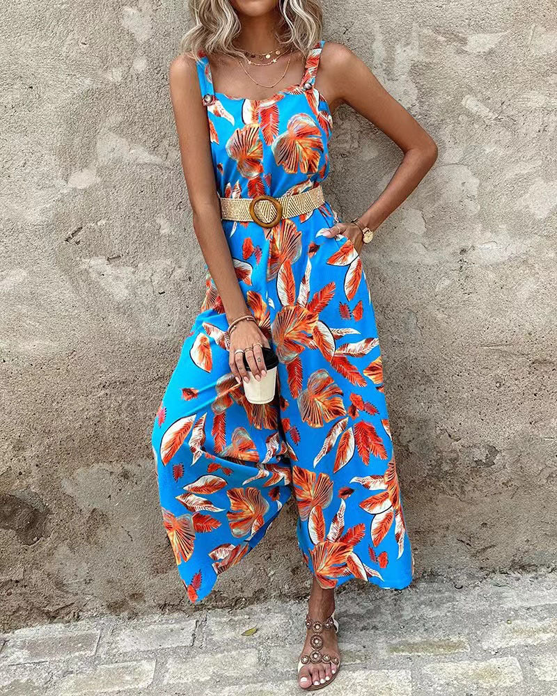 Damen Jumpsuit mit festlichem Blätterdesign W&W Mode