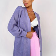 Damen Strickjacke mit Puffärmeln und Knopfdétails WW