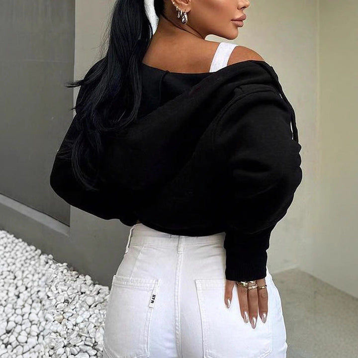 Damen cropped Hoodie mit Reißverschluss und lässigem Schnitt W&W Mode