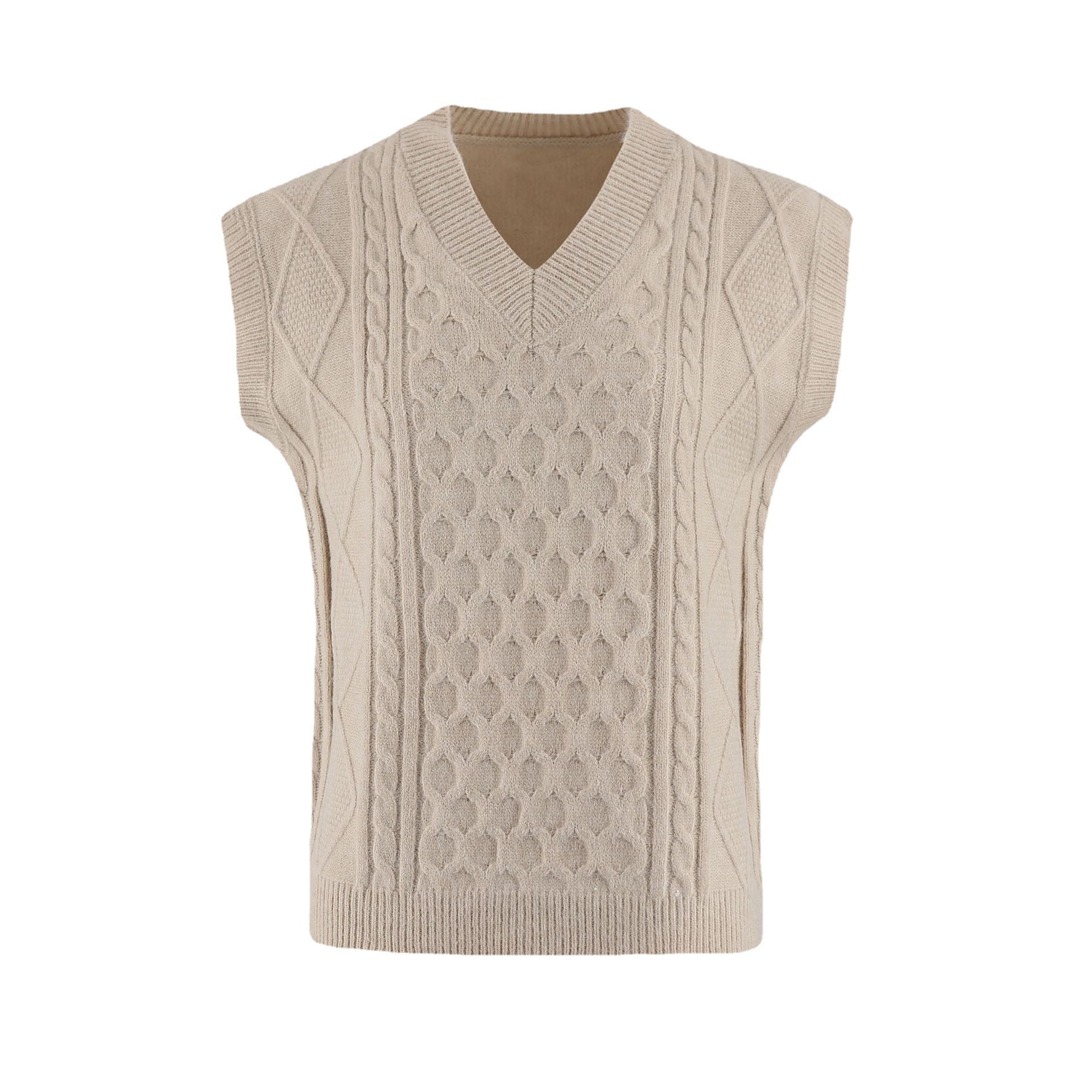 Damen Strickweste mit V-Ausschnitt und Kabelmuster WW