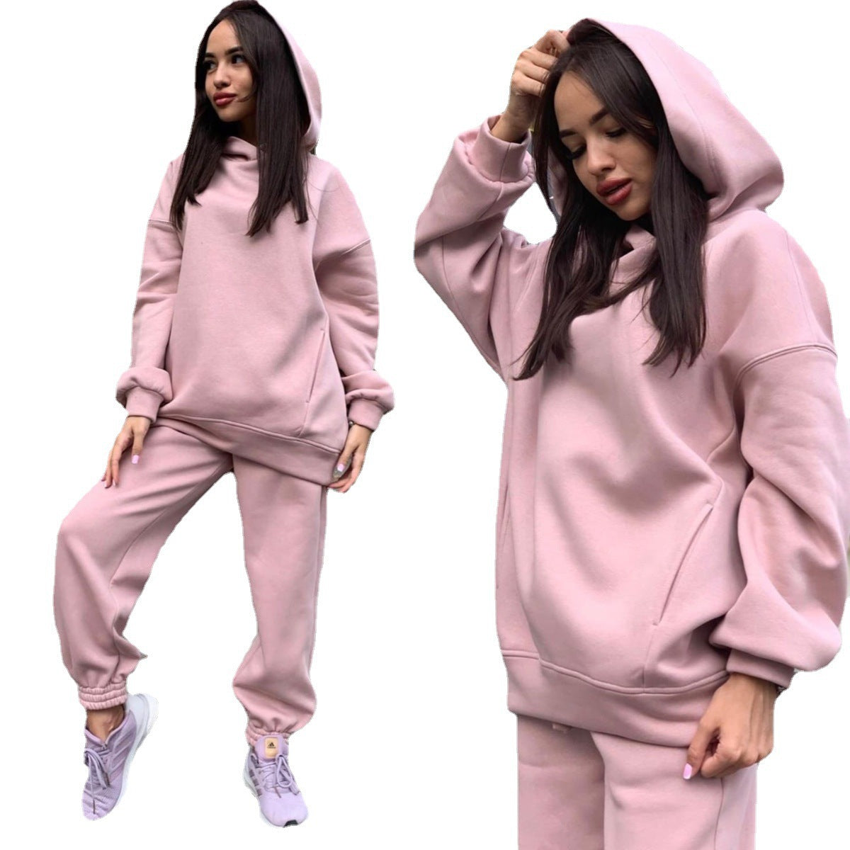 Damen Sportliches Hoodie- und Jogginghosen-Set im lässigen Design mit Kapuze WW