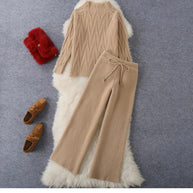 Damen Set aus Strickpullover und Weit geschnittenen Hose WW