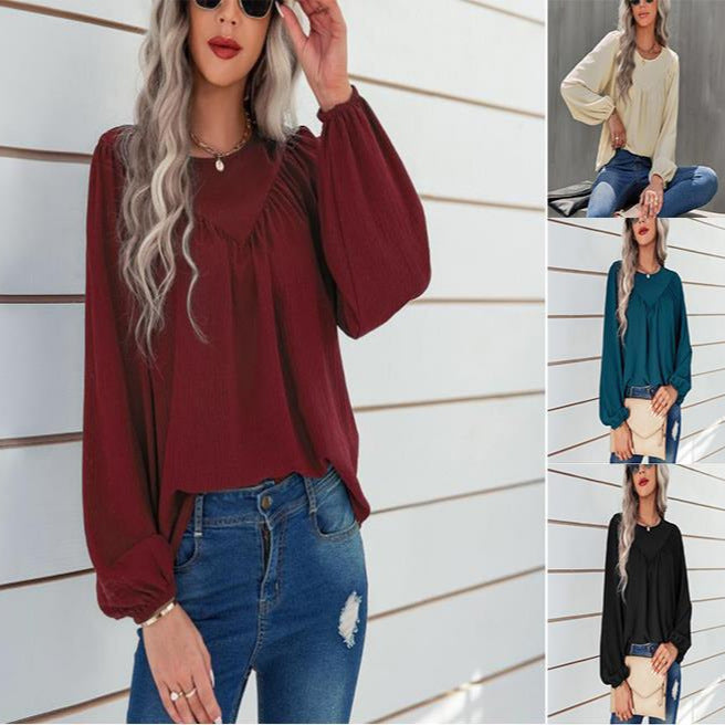 Damen Elegantes und lässiges Blusenshirt mit Bauschärmel WW