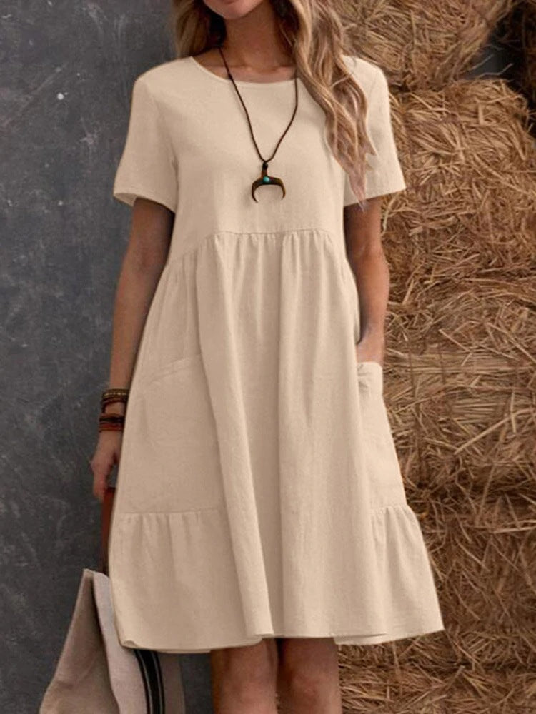 W&W | Lose Tasche einfarbig Rundhalsausschnitt Kleid