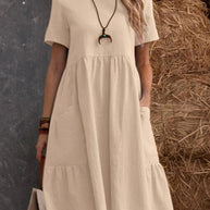 W&W | Lose Tasche einfarbig Rundhalsausschnitt Kleid