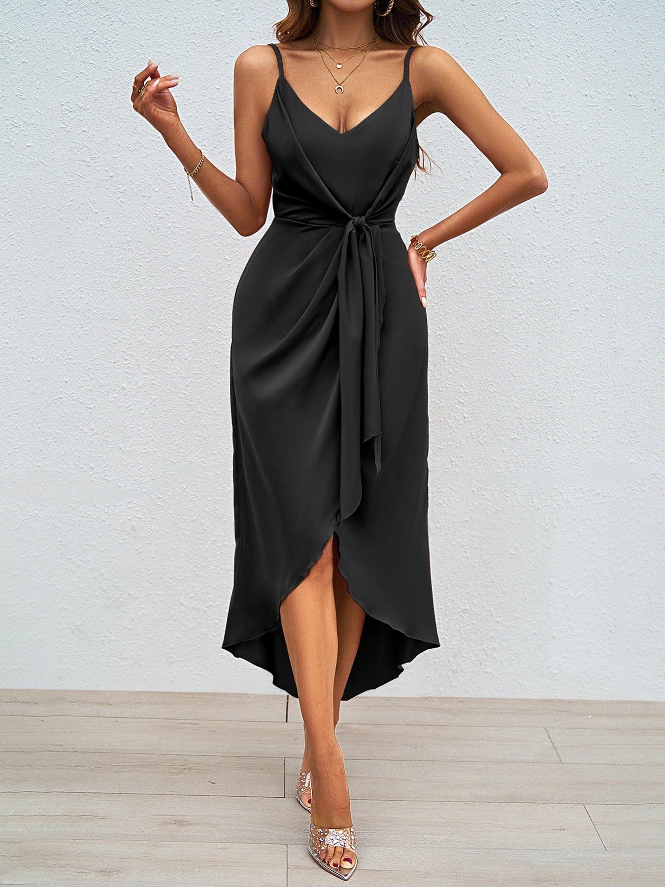 Damen Wickelkleid mit elegantem V-Ausschnitt und verspieltem Schlitz WW