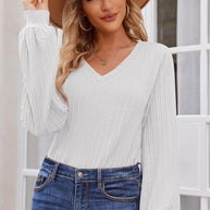 Damen Strickbluse mit feiner Rippstruktur und lässigem V-Ausschnitt WW