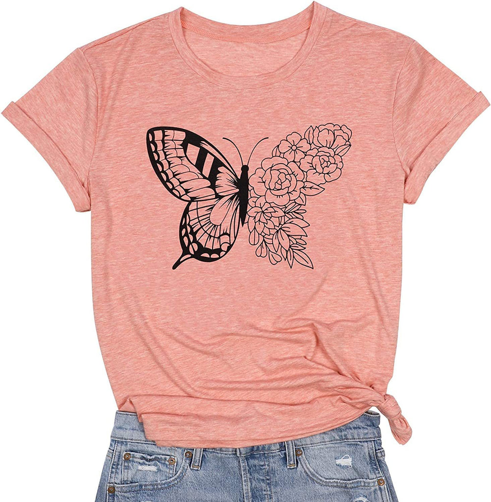 Damen Graffiti T-Shirt mit Schmetterling und floralem Design WW