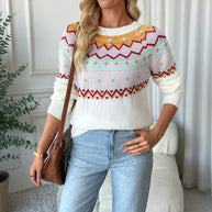 Damen Strickpullover mit traditionellem Muster und überschnittenen Schultern WW