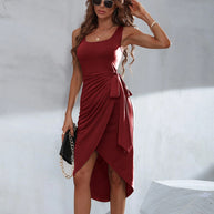 Damen Bodycon Wickelkleid mit asymmetrischem Saum und dekorativem Knoten W&W