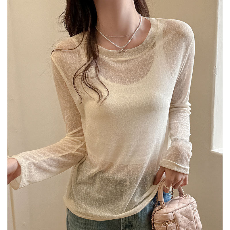 Damen transparentes Langarmshirt aus leichtem, luftdurchlässigem Material WW