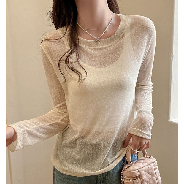 Damen transparentes Langarmshirt aus leichtem, luftdurchlässigem Material WW
