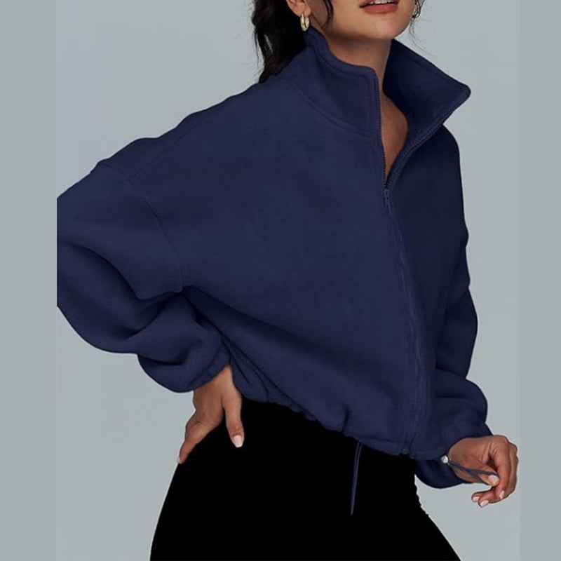 Damen modischer Oversized Pullover mit hohem Kragen und Reißverschluss WW