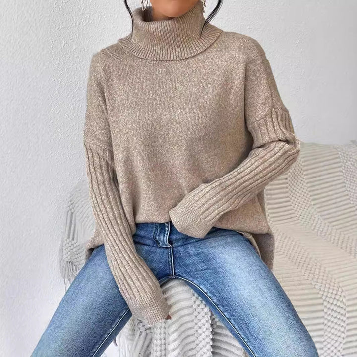 Damen lässiger Pullover mit Stehkragen und asymmetrischem Schnitt W&W Mode
