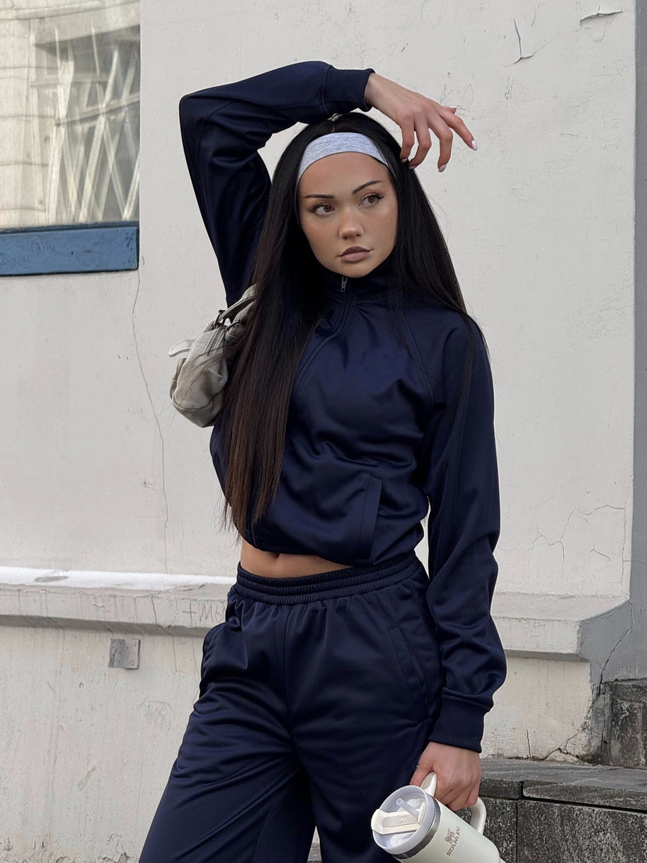 Damen sportliches Zweiteiler-Set mit hohem Kragen und elastischem Bund WW