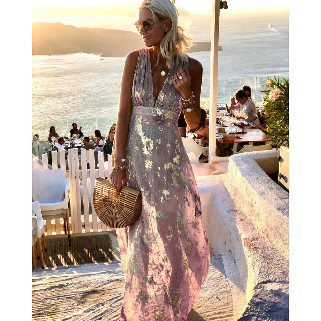 WW | Frühling Sommer Sexy V-Ausschnitt Bronzerkleid Lässige Urlaubsparty Frauen Große Schwingkleid