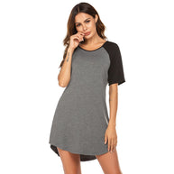 Damen lässiges T-Shirt Kleid mit kontrastierenden Ärmeln und bequemem Schnitt WW