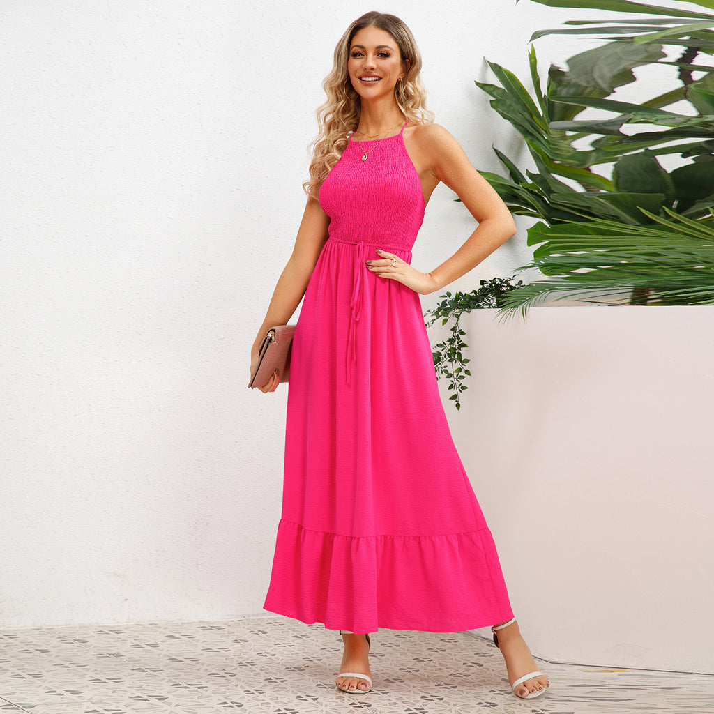 Damen Maxikleid mit elastischem Oberteil und fließendem Rock WW