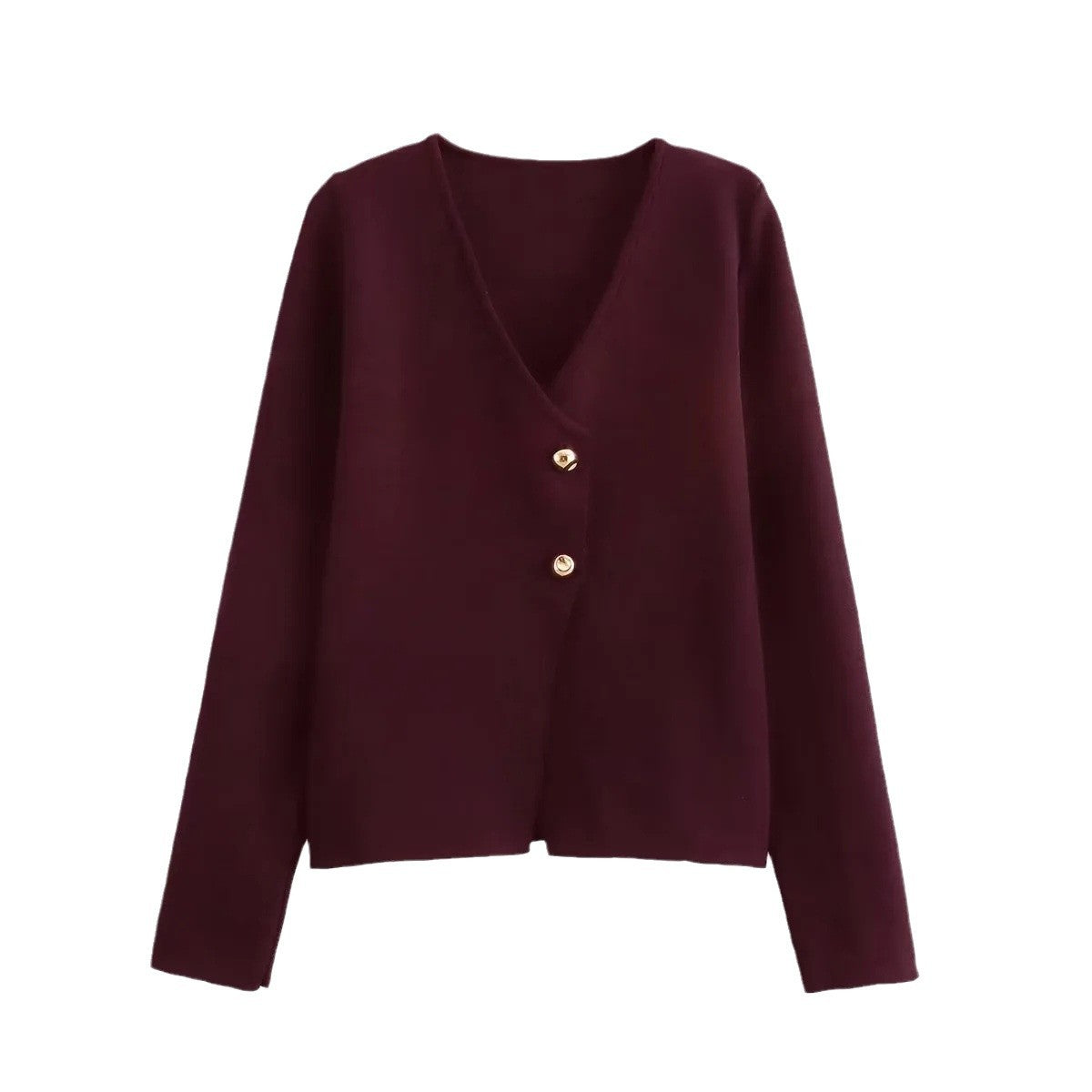 Damen angenehm weicher Strickpullover mit elegantem V-Ausschnitt und maritimen Knopfdetails WW