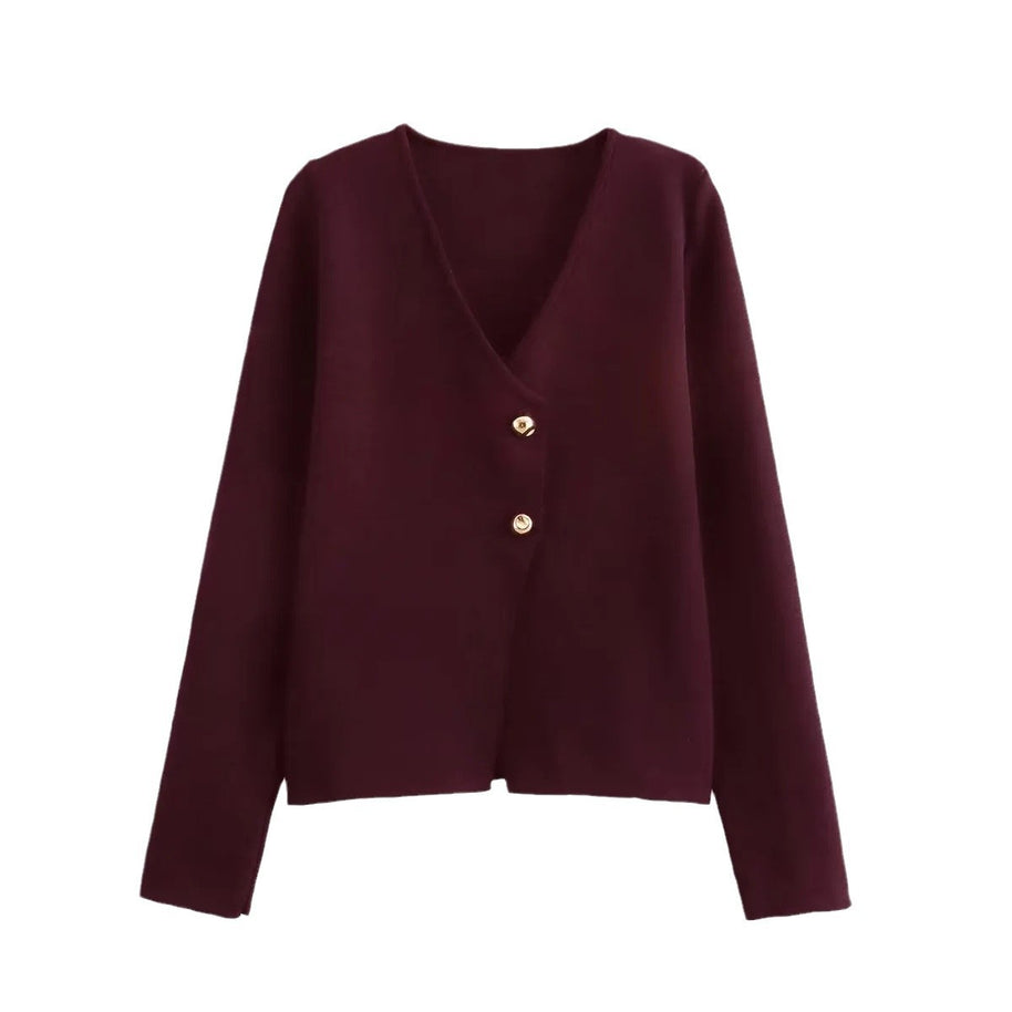 Damen angenehm weicher Strickpullover mit elegantem V-Ausschnitt und maritimen Knopfdetails WW