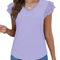 Damen V-Ausschnitt T-Shirt mit Rüschendetails und weich fließendem Stoff WW