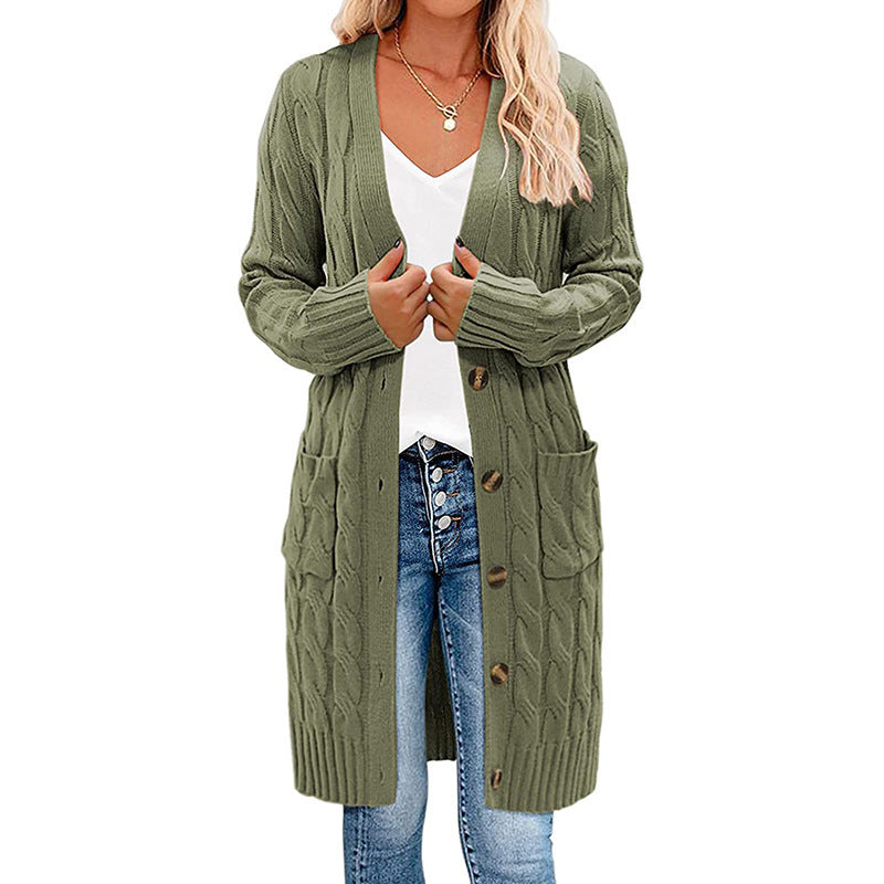 Damen Strickjacke mit asymmetrischem Zopfmuster und praktischen Taschen WW