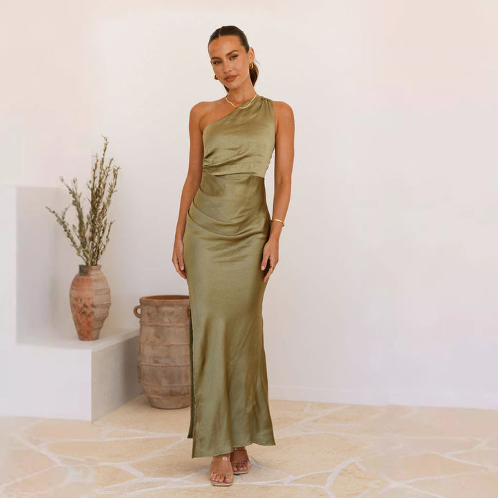 Damen Etuikleid mit asymmetrischem Ausschnitt und fließendem Schnitt W&W Mode