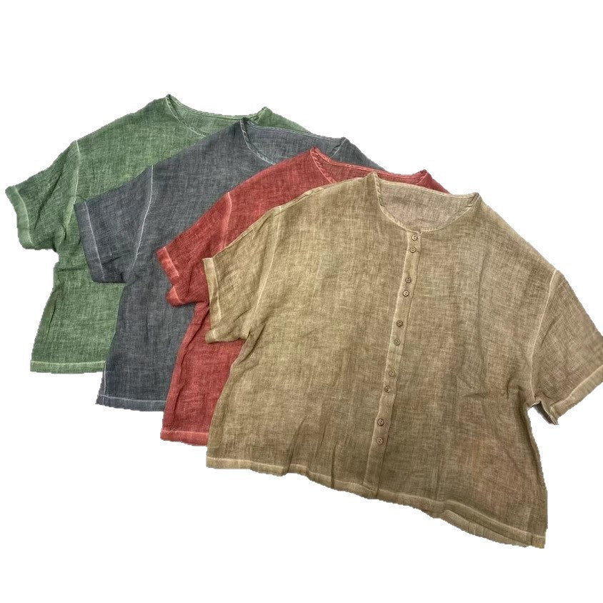 Damen Leichtgewicht Knopf-Oben Leinen Crop Top W&W Mode