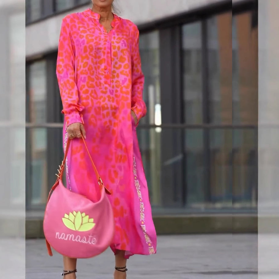 Damen Maxikleid mit lässiger Knopfleiste und animalischen Mustern WW