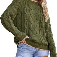 Damen Strickpullover mit grobem Zopfmuster WW