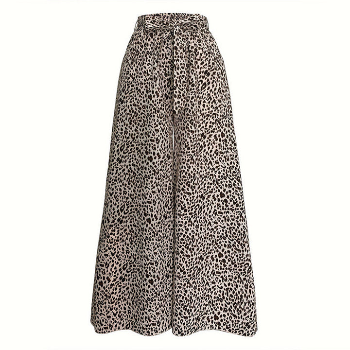 Damen weite Palazzo-Hose mit stylishm Leopardenmuster W&W Mode