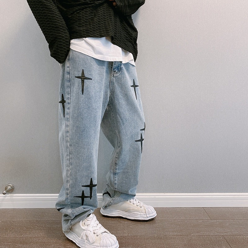 W&W Mode | Blasting Bedruckte Baggy Weit Geschnittene Jeans Für Männer
