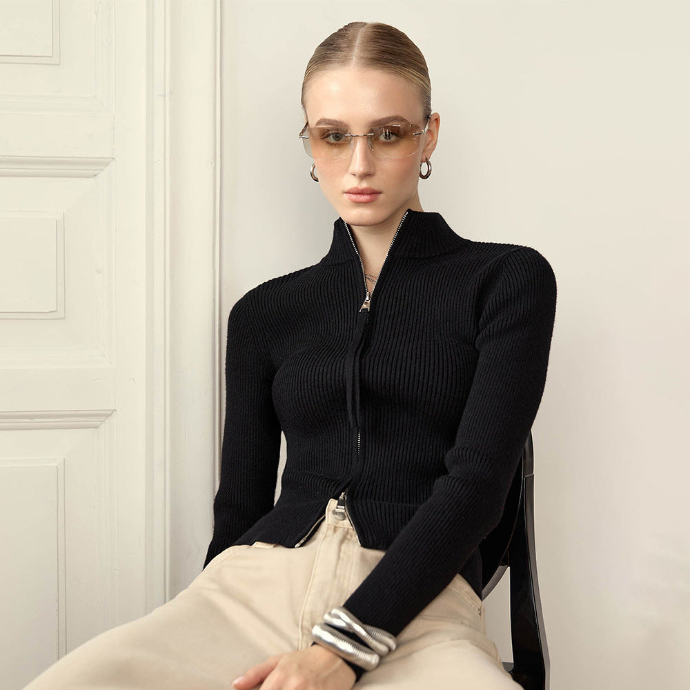 Damen sportlicher Strickpullover mit hohem Kragen WW