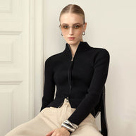 Damen sportlicher Strickpullover mit hohem Kragen WW