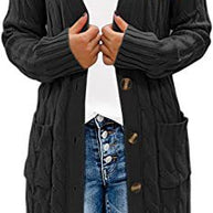 Damen Strickjacke mit asymmetrischem Zopfmuster und praktischen Taschen WW