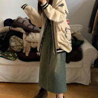 Damen bequeme Strickjacke mit lässigem Schnitt und dekorativem Streifen WW