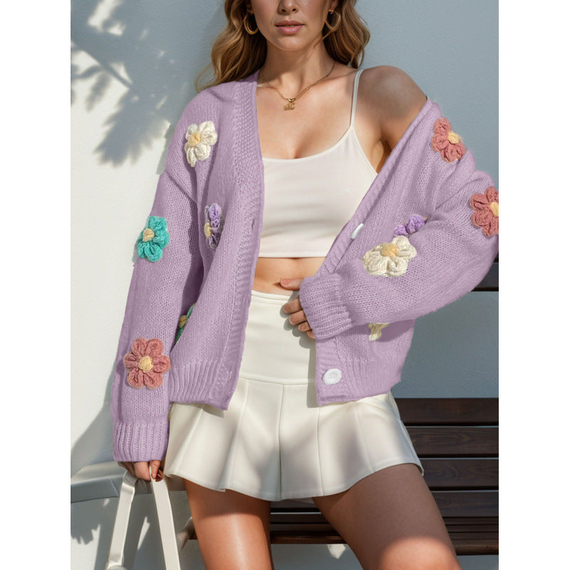 Damen Strickjacke mit floralen Applikationen WW