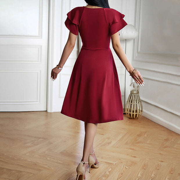 WW | V-neck Solid Color Short Sleeve Dress for Women