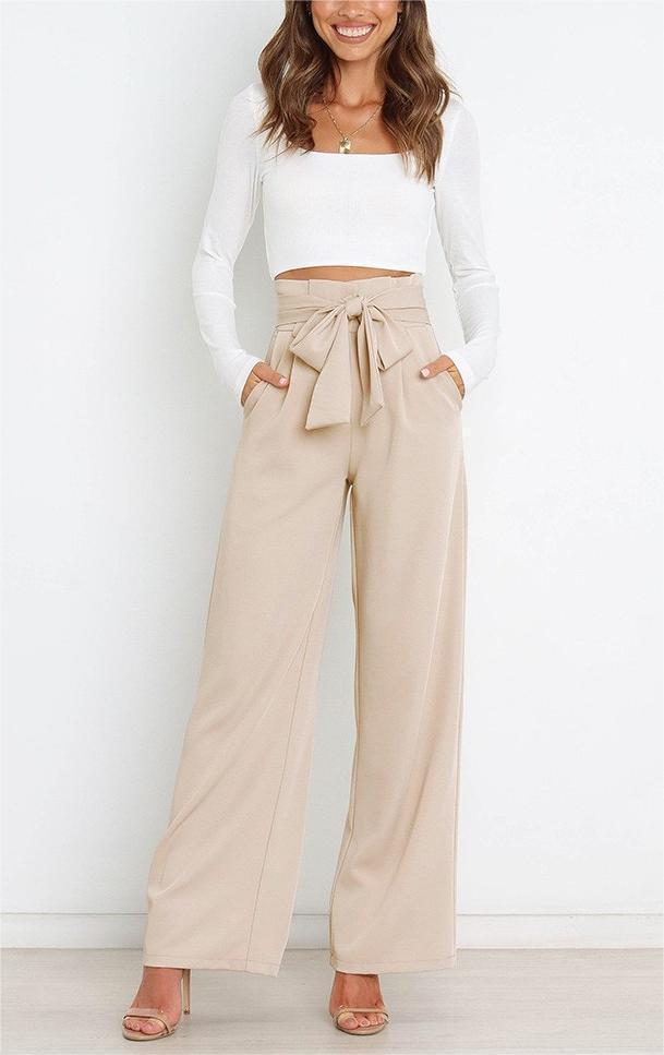 Damen elegante weite Stoffhose mit Taillengürtel WW