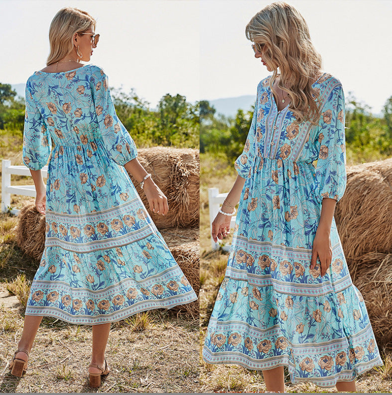 WW | Damen Midikleid mit V-Ausschnitt und Blumenmuster