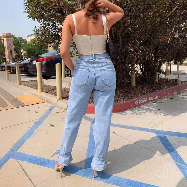 Damen Destroyed Jeans im modernen Weitchnitt mit lässiger Eleganz W&W Mode